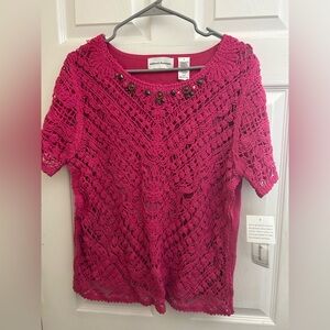 Alfred Dunner Fuchsia Crochet Women's Blouse